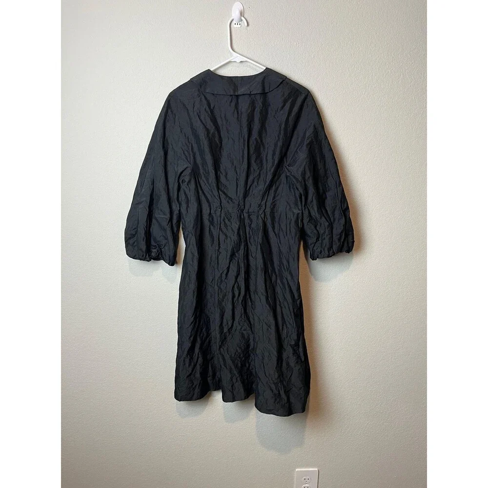Max Studio Dress Womens Medium Black Textured V Neck 3/4 Sleeve Silk Lined‎